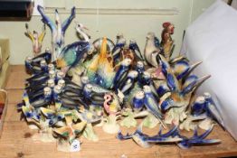 Large collection of Jema Holland Pottery lustre birds including Budgies, Swallows, Pigeons, etc.