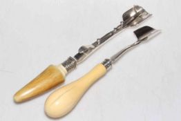 Victorian silver cheese scoop, Sheffield 1860, and EPNS cheese scoop (2).