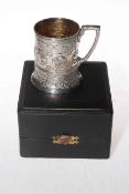 Victorian Glasgow hallmarked christening mug having overall embossed decoration of animals and