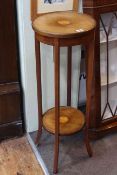 Edwardian inlaid mahogany circular two tier plant stand, 99.5cm by 34cm diameter.