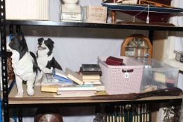 Two Border Collie ornaments, boxed cutlery, handkerchiefs, costume jewellery, watches, rifle, etc.