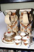 Pair of pottery elephant stools and six Old Country Roses cups, saucers and plates.