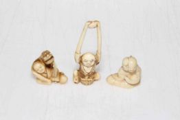 Three Japanese netsuke, circa 1900.