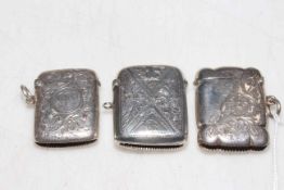 Three silver vesta cases, Birmingham 1897, 1903 and 1910.