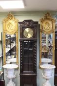 Pair rectangular gilt portrait and bevelled wall mirrors, 180cm by 53cm.