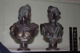 Pair of busts of Apollo and Diana, 51cm.