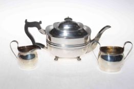 Silver oblong teapot, Sheffield 1921, together with silver sugar and cream, Birmingham 1905 (3).