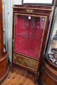 Continental gilt mounted corner display cabinet with Vernis Martin style panel, 144cm.