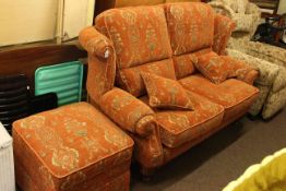 Modern two seater wing back settee and storage footstool (2).