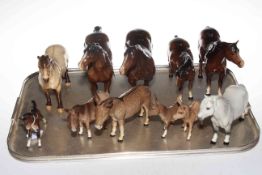 Eleven Beswick Horses, Donkeys, foal etc, including Welsh Mountain, Highland, Donkey Family.