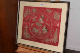 Framed Chinese embroidery, overall 56cm by 66cm.