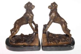 Pair bronze boxer dog bookends, 20cm high.