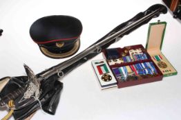 ERII Royal Engineers dress sword, together with cap and medals (awarded to LT M. C.