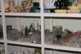 Large collection of glassware including vases, bowls, trinket ware, paperweights, decanter, etc.