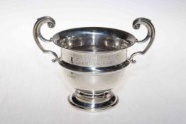Silver trophy cup for Cork City Regatta, hallmarked Chester 1910, 22cm across handles.