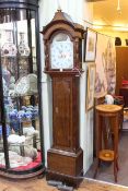 Antique oak and mahogany eight day longcase clock having painted arched dial, Robert Skelton,