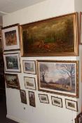 Collection of twelve various pictures including hunting, game bird and landscape scenes.