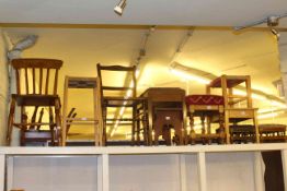Kitchen chair, bedroom chair, collection of eight stools, standard lamp,