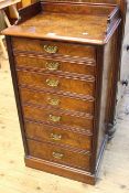 Victorian slim figured walnut chest of seven drawers with 3/4 gallery back, 88cm by 45cm by 36cm.