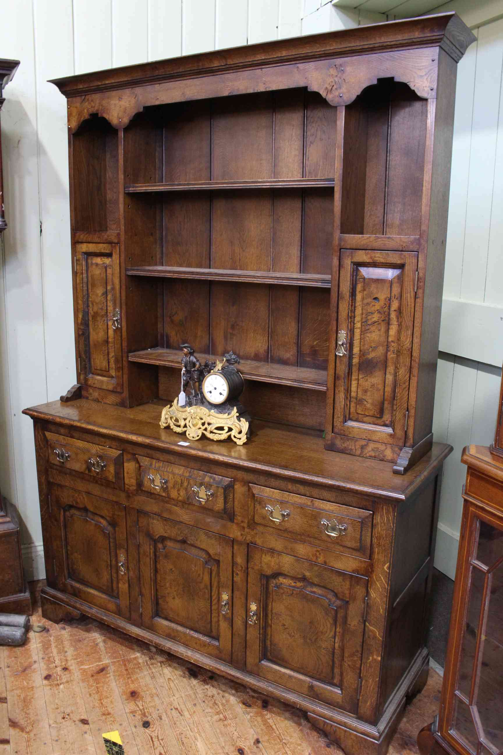 Good quality bespoke oak shelf and cupboard back dresser, 198cm by 140cm by 46cm.