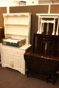 Painted shelf back dresser, gate leg dining table and two nests of three tables (4).