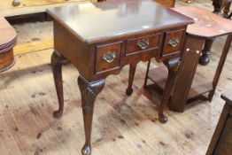 Georgian style walnut three drawer lowboy on cabriole legs, 73cm by 69cm by 45cm.