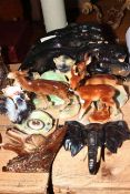 Collection of Jema Holland Pottery lustre animals including four Leopards, Deer, Cat clock, etc.