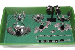 Collection of twelve pieces of silver and Whitby Jet jewellery,