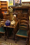 Oak court cupboard, gate leg dining table and four ladder back dining chairs (6).