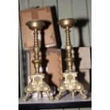 Pair of brass pricket candlesticks, 41cm.