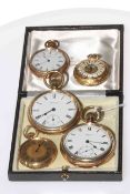 18k gold fob watch, two other fob watches and two Waltham gents pocket watches (5).