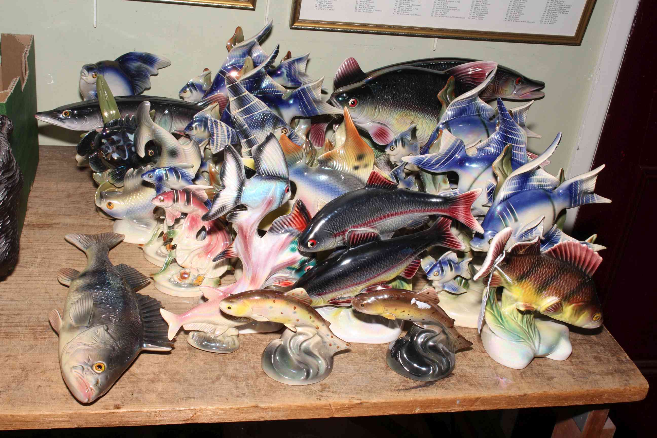 Large collection of Jema Holland Pottery lustre fish.