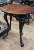 Cast Britannia based circular pub table, 70.5cm by 62cm diameter.