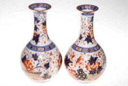 Pair large 19th Century ironstone vases with foliage decoration in blue, iron red and gilt, 34.5cm.
