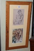 Tom McGuinness (1926-2006), two prints of Conte drawing and Conte on paper 1948,