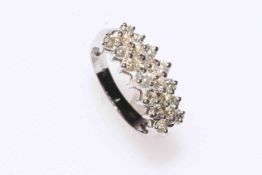 Diamond twenty stone 14k white gold ring having rows of diamonds in stepped setting, size N,