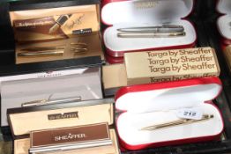Collection of mostly boxed Sheaffer pens including Targa, approximately ten pens.