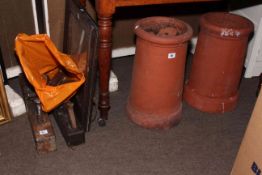 Pair of terracotta chimney pots, wood planes, chess board, etc.