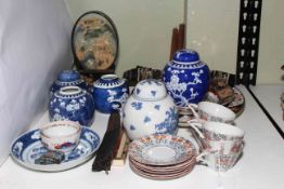 Cork Diorama's, collection of Oriental china including prunus ginger jars, tea bowls, saucer dish,