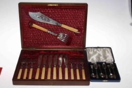 Canteen of fish cutlery with servers and cased silver teaspoons, King George 1910-1935.