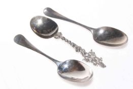 Two George II silver Old English pattern tablespoons, London 1742 and 1744,