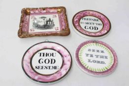 Three circular Sunderland lustre plaques and one with moulded frame border (4).