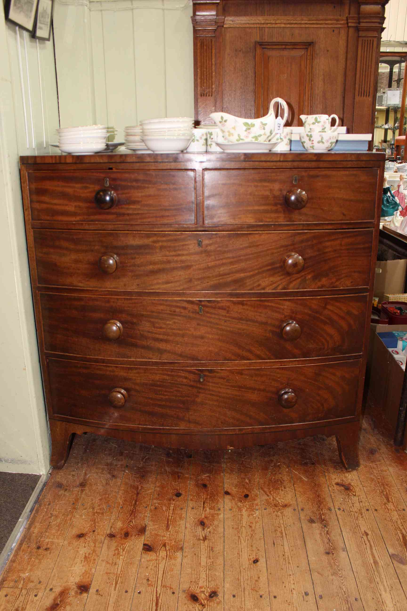 Victorian mahogany bow front chest of two short above three long graduated drawers on splayed