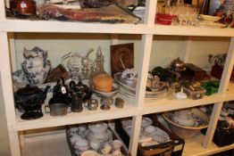 Victorian pottery including meat plates, lustre wares, wash bowl and jugs, coins, metalwares,