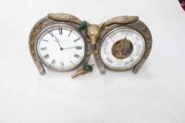 Desk top 'Hunting' clock and barometer, 23.5cm across.