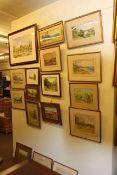 Collection of seventeen various landscape watercolours and prints.