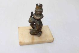 Bronze figural table lamp on marble base, 17cm overall height.