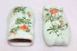 Pair Chinese wall pocket vases, 15cm.