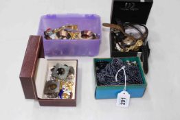 Collection of jewellery, wristwatches and sovereign scale.