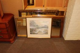 Alan Lyman, The Causeway, Lindisfarne, framed pastel and four framed wall mirrors (5).